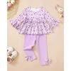 imageBaby Girl Clothes Toddler Girl Fall Outfits Ruffle Long Sleeve Floral Shirt Tops Winter Leggings Pants Clothing SetPurple