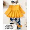 imageBaby Girl Clothes Toddler Girl Fall Outfits Ruffle Long Sleeve Floral Shirt Tops Winter Leggings Pants Clothing SetYellow