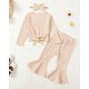 imageKucnuzki Baby Girl Clothes Toddler Clothes Long Sleeve Plain Shirts Top Bell Bottoms Flare Pants Infant Girl Fall OutfitApricot