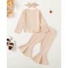 imageKucnuzki Baby Girl Clothes Toddler Clothes Long Sleeve Plain Shirts Top Bell Bottoms Flare Pants Infant Girl Fall OutfitApricot