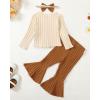 imageKucnuzki Baby Girl Clothes Toddler Clothes Long Sleeve Plain Shirts Top Bell Bottoms Flare Pants Infant Girl Fall OutfitBrown