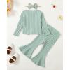 imageKucnuzki Baby Girl Clothes Toddler Clothes Long Sleeve Plain Shirts Top Bell Bottoms Flare Pants Infant Girl Fall OutfitGreen