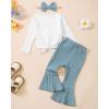 imageKucnuzki Baby Girl Clothes Toddler Clothes Long Sleeve Plain Shirts Top Bell Bottoms Flare Pants Infant Girl Fall OutfitWhite