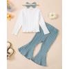 imageKucnuzki Baby Girl Clothes Toddler Clothes Long Sleeve Plain Shirts Top Bell Bottoms Flare Pants Infant Girl Fall OutfitWhite