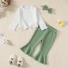 imageKucnuzki Baby Girl Clothes Toddler Clothes Long Sleeve Plain Shirts Top Bell Bottoms Flare Pants Infant Girl Fall OutfitWhitegreen