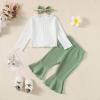 imageKucnuzki Baby Girl Clothes Toddler Clothes Long Sleeve Plain Shirts Top Bell Bottoms Flare Pants Infant Girl Fall OutfitWhitegreen