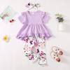 imageKucnuzki Baby Girl Clothes Toddler Girl Outfit Cute Shirt Ruffle Top Pant Set Fall Winter Clothing For GirlPurple Flower