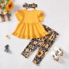 imageKucnuzki Baby Girl Clothes Toddler Girl Outfit Cute Shirt Ruffle Top Pant Set Fall Winter Clothing For GirlYellow Sunflower