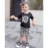 imageKucnuzki Toddler Baby Boy Clothes Outfits Short Summer Sleeve Letters Printed Shirt Shorts Sets 2PC Little Boy ClothingBlack