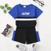 imageKucnuzki Toddler Baby Boy Clothes Outfits Short Summer Sleeve Letters Printed Shirt Shorts Sets 2PC Little Boy ClothingBlack Blue