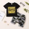 imageKucnuzki Toddler Baby Boy Clothes Outfits Short Summer Sleeve Letters Printed Shirt Shorts Sets 2PC Little Boy ClothingLight Black
