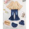 imageKucnuzki Toddler Baby Girls Clothes Long Sleeve Shirt Top Flare Denim Jeans Cute Outfit Baby Girl Fall Winter ClothesApricot Jeans