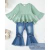 imageKucnuzki Toddler Baby Girls Clothes Long Sleeve Shirt Top Flare Denim Jeans Cute Outfit Baby Girl Fall Winter ClothesGreen Jeans