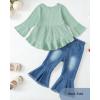 imageKucnuzki Toddler Baby Girls Clothes Long Sleeve Shirt Top Flare Denim Jeans Cute Outfit Baby Girl Fall Winter ClothesGreen Jeans