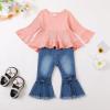 imageKucnuzki Toddler Baby Girls Clothes Long Sleeve Shirt Top Flare Denim Jeans Cute Outfit Baby Girl Fall Winter ClothesPink Jeans