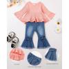 imageKucnuzki Toddler Baby Girls Clothes Long Sleeve Shirt Top Flare Denim Jeans Cute Outfit Baby Girl Fall Winter ClothesPink Jeans