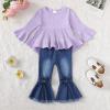 imageKucnuzki Toddler Baby Girls Clothes Long Sleeve Shirt Top Flare Denim Jeans Cute Outfit Baby Girl Fall Winter ClothesPurple Jeans