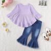 imageKucnuzki Toddler Baby Girls Clothes Long Sleeve Shirt Top Flare Denim Jeans Cute Outfit Baby Girl Fall Winter ClothesPurple Jeans