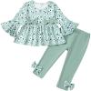 imageBaby Girl Clothes Toddler Girl Fall Outfits Ruffle Long Sleeve Floral Shirt Tops Winter Leggings Pants Clothing SetGreen