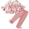 imageBaby Girl Clothes Toddler Girl Fall Outfits Ruffle Long Sleeve Floral Shirt Tops Winter Leggings Pants Clothing SetWhite Flower