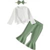 imageKucnuzki Baby Girl Clothes Toddler Clothes Long Sleeve Plain Shirts Top Bell Bottoms Flare Pants Infant Girl Fall OutfitWhitegreen