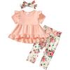 imageKucnuzki Baby Girl Clothes Toddler Girl Outfit Cute Shirt Ruffle Top Pant Set Fall Winter Clothing For GirlFloral Pink