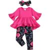 imageKucnuzki Baby Girl Clothes Toddler Girl Outfit Cute Shirt Ruffle Top Pant Set Fall Winter Clothing For GirlHotpink