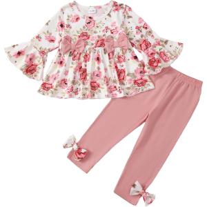 imageBaby Girl Clothes Toddler Girl Fall Outfits Ruffle Long Sleeve Floral Shirt Tops Winter Leggings Pants Clothing SetWhite Flower