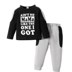 imageKucnuzki Baby Toddler Boy Clothes Fall Winter Outfits Long Sleeve Shirt Sweatshirt  Long Pants Kids Little Boy ClothingBlack Grey