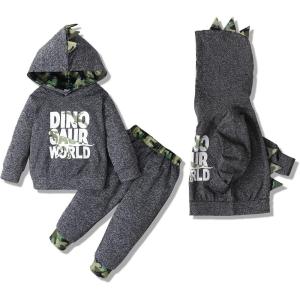 imageKucnuzki Baby Toddler Boy Clothes Fall Winter Outfits Long Sleeve Shirt Sweatshirt  Long Pants Kids Little Boy ClothingDinosaur Grey