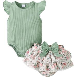 imageKucnuzki Newborn Baby Girl Clothes Infant Ruffle Romper Floral Shorts Set Cute Baby Girl Gifts Stuff Summer Outfit GirlGreen