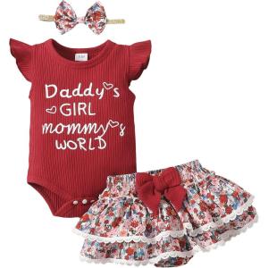 imageKucnuzki Newborn Baby Girl Clothes Infant Ruffle Romper Floral Shorts Set Cute Baby Girl Gifts Stuff Summer Outfit GirlMaroon