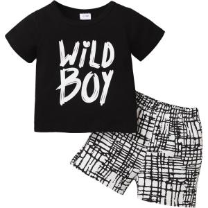 imageKucnuzki Toddler Baby Boy Clothes Outfits Short Summer Sleeve Letters Printed Shirt Shorts Sets 2PC Little Boy ClothingBlack