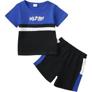 imageKucnuzki Toddler Baby Boy Clothes Outfits Short Summer Sleeve Letters Printed Shirt Shorts Sets 2PC Little Boy ClothingBlack Blue