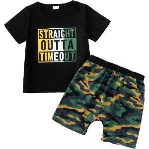 imageKucnuzki Toddler Baby Boy Clothes Outfits Short Summer Sleeve Letters Printed Shirt Shorts Sets 2PC Little Boy ClothingBlack Green