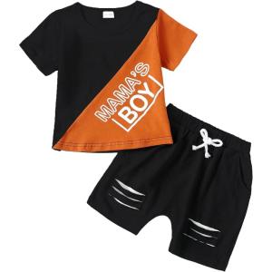 imageKucnuzki Toddler Baby Boy Clothes Outfits Short Summer Sleeve Letters Printed Shirt Shorts Sets 2PC Little Boy ClothingBlackbrownmama