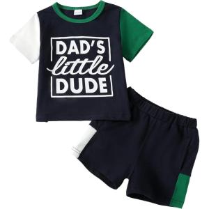 imageKucnuzki Toddler Baby Boy Clothes Outfits Short Summer Sleeve Letters Printed Shirt Shorts Sets 2PC Little Boy ClothingBlackgreendad