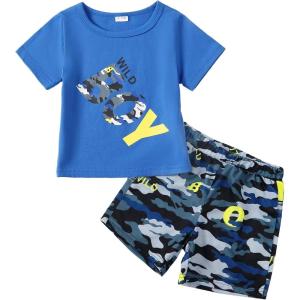 imageKucnuzki Toddler Baby Boy Clothes Outfits Short Summer Sleeve Letters Printed Shirt Shorts Sets 2PC Little Boy ClothingBlue Camo