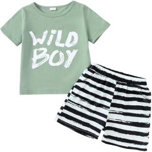 imageKucnuzki Toddler Baby Boy Clothes Outfits Short Summer Sleeve Letters Printed Shirt Shorts Sets 2PC Little Boy ClothingDarkseagreen