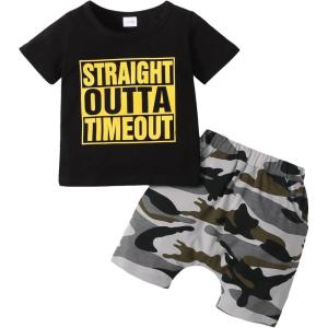 imageKucnuzki Toddler Baby Boy Clothes Outfits Short Summer Sleeve Letters Printed Shirt Shorts Sets 2PC Little Boy ClothingLight Black