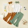 imageKucnuzki 2T3T Girls Clothes Toddler Girl Outfit Cute Stuff Short Sleeve Ruffle Tops Shirt Brown Pants Set for 23 Years Old Girl Soft Little Girl Outfit