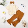 imageKucnuzki 2T3T Girls Clothes Toddler Girl Outfit Cute Stuff Short Sleeve Ruffle Tops Shirt Brown Pants Set for 23 Years Old Girl Soft Little Girl Outfit