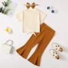 imageKucnuzki 2T3T Girls Clothes Toddler Girl Outfit Cute Stuff Short Sleeve Ruffle Tops Shirt Brown Pants Set for 23 Years Old Girl Soft Little Girl Outfit