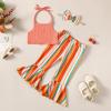 imageKucnuzki 2T3T Girls Clothes Toddler Girl Outfit Cute Stuff Sleeveless Orange Tank Tops Crop Halter Top Flare Pants for 23 Years Old Girl Soft Little Girl Outfit