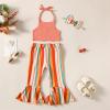 imageKucnuzki 2T3T Girls Clothes Toddler Girl Outfit Cute Stuff Sleeveless Orange Tank Tops Crop Halter Top Flare Pants for 23 Years Old Girl Soft Little Girl Outfit