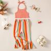 imageKucnuzki 2T3T Girls Clothes Toddler Girl Outfit Cute Stuff Sleeveless Orange Tank Tops Crop Halter Top Flare Pants for 23 Years Old Girl Soft Little Girl Outfit