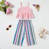imageKucnuzki 2T3T Girls Clothes Toddler Girl Outfit Cute Stuff Sleeveless Pink Ruffle Tank Tops Shirt Striped Pants Set for 23 Years Old Girl Soft Little Girl Outfit