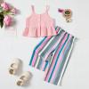 imageKucnuzki 2T3T Girls Clothes Toddler Girl Outfit Cute Stuff Sleeveless Pink Ruffle Tank Tops Shirt Striped Pants Set for 23 Years Old Girl Soft Little Girl Outfit