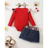 imageKucnuzki Baby Girl Clothes Newborn Baby Girl Outfit Long Sleeve Romper Jean Denim Skirt Set Infant Baby Clothe for GirlsRed