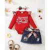 imageKucnuzki Baby Girl Clothes Newborn Baby Girl Outfit Long Sleeve Romper Jean Denim Skirt Set Infant Baby Clothe for GirlsRed